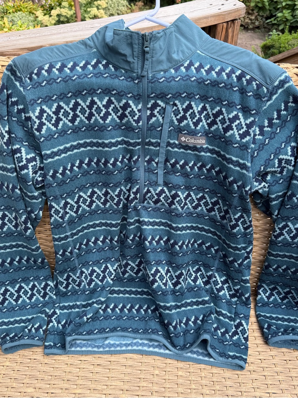 Columbia Teal / Blue Patterned Half-Zip Fleece Pullover size XL